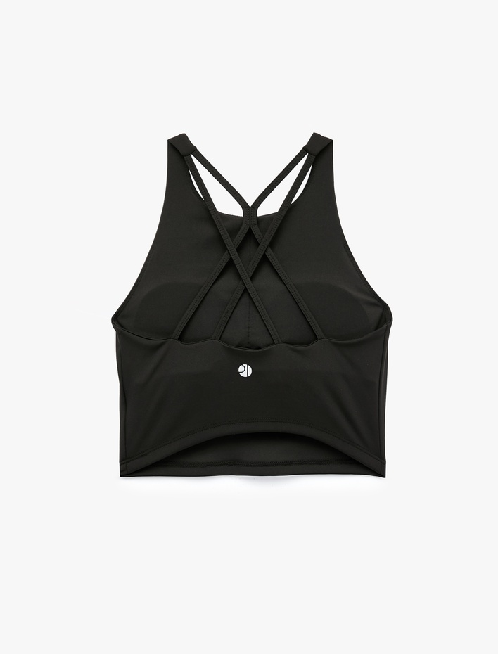  Slim Fit İnterlok Kumaş Sırt Detaylı Bisiklet Yaka Baskılı Sporcu Sütyeni