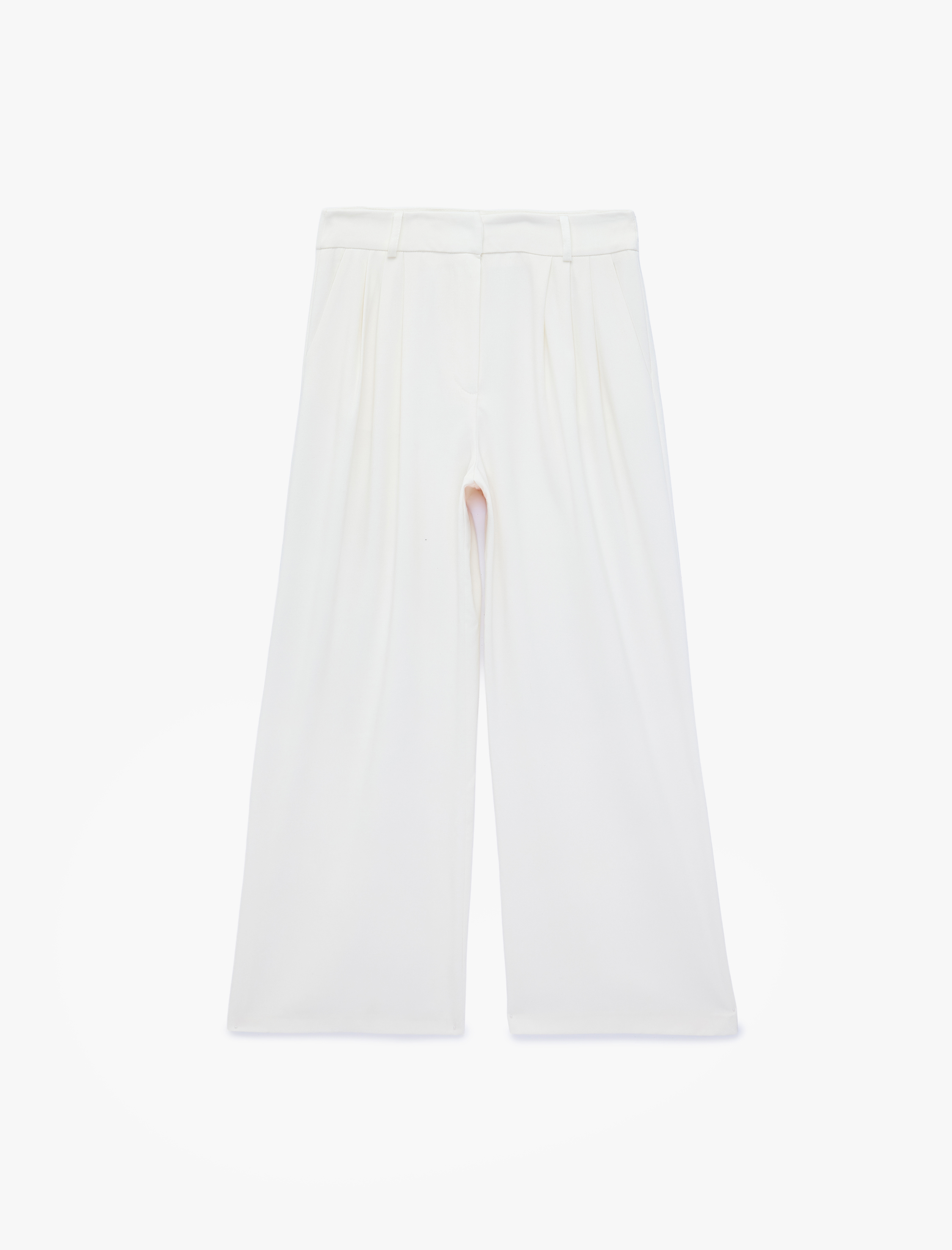   Cepli Pileli Düz Geniş Paça Baggy Kumaş Pantolon