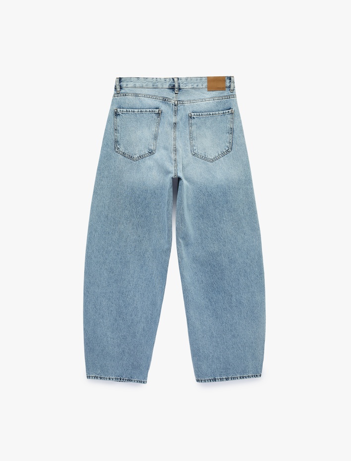  Normal Bel Pamuklu Oversize Bol Barrel Fit Jean Pantolon