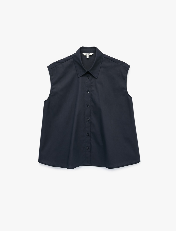  Pamuklu Klasik Yaka Boxy Fit Kolsuz Poplin Gömlek
