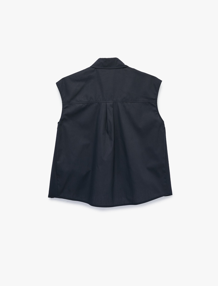  Pamuklu Klasik Yaka Boxy Fit Kolsuz Poplin Gömlek