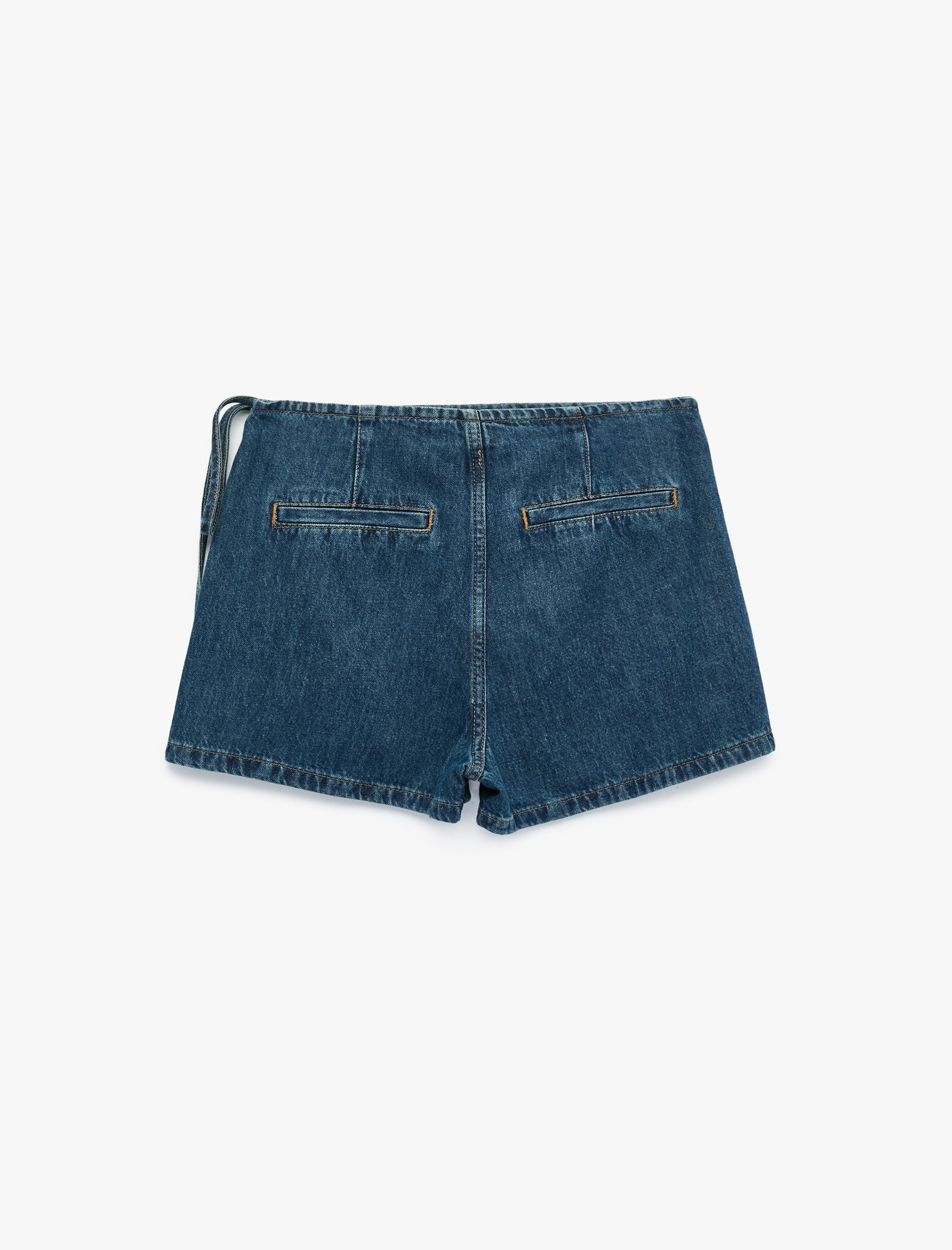   Rahat Kalıp Bağlama Detaylı Pamuklu Mini Denim Şort Etek