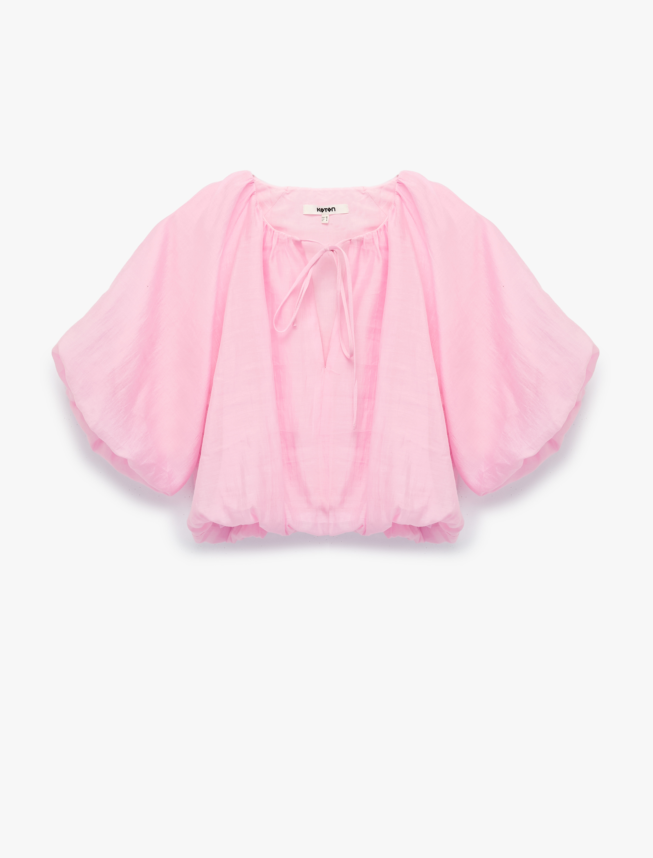   Yuvarlak Bağcıklı Yaka Balon Kollu Crop Bluz
