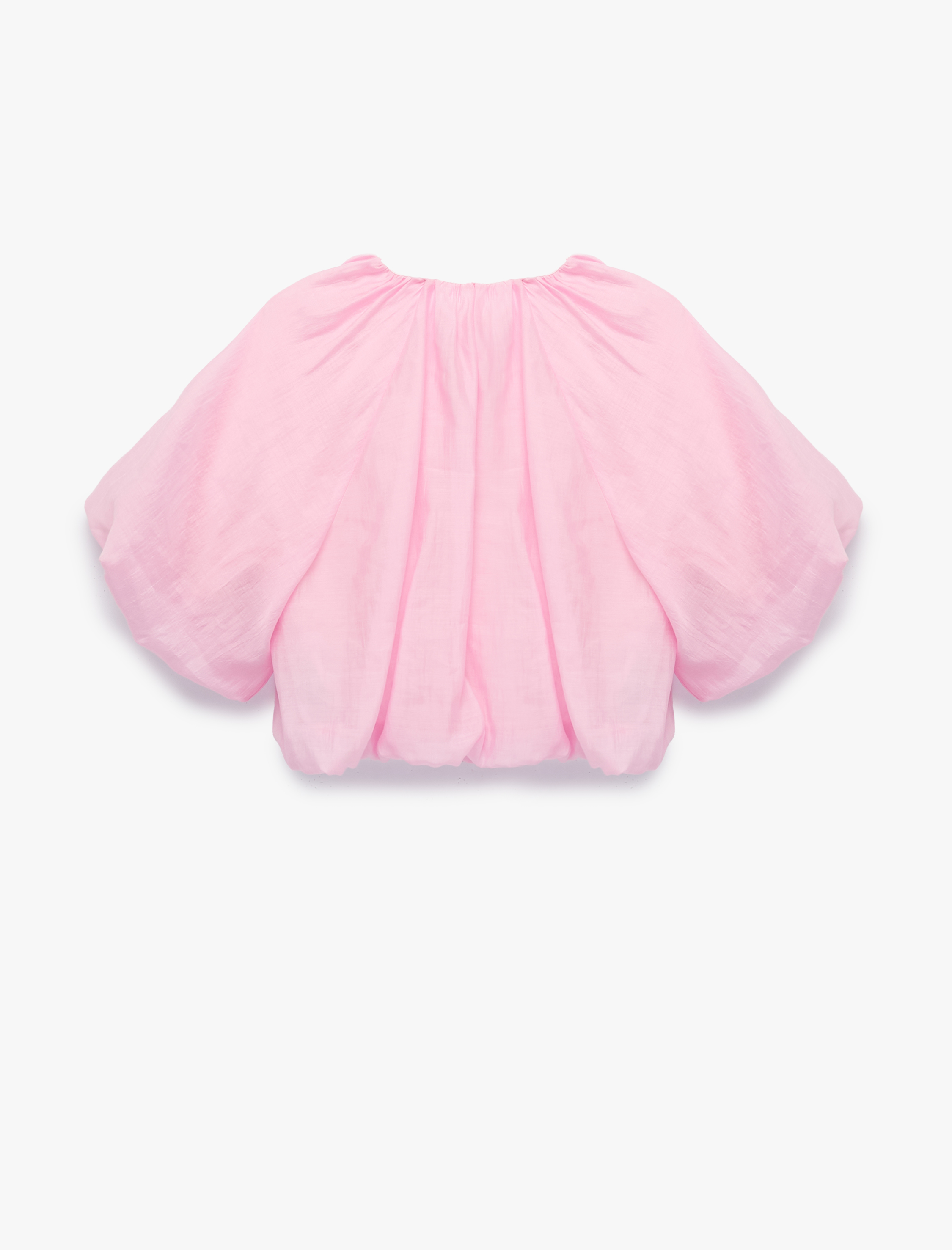   Yuvarlak Bağcıklı Yaka Balon Kollu Crop Bluz