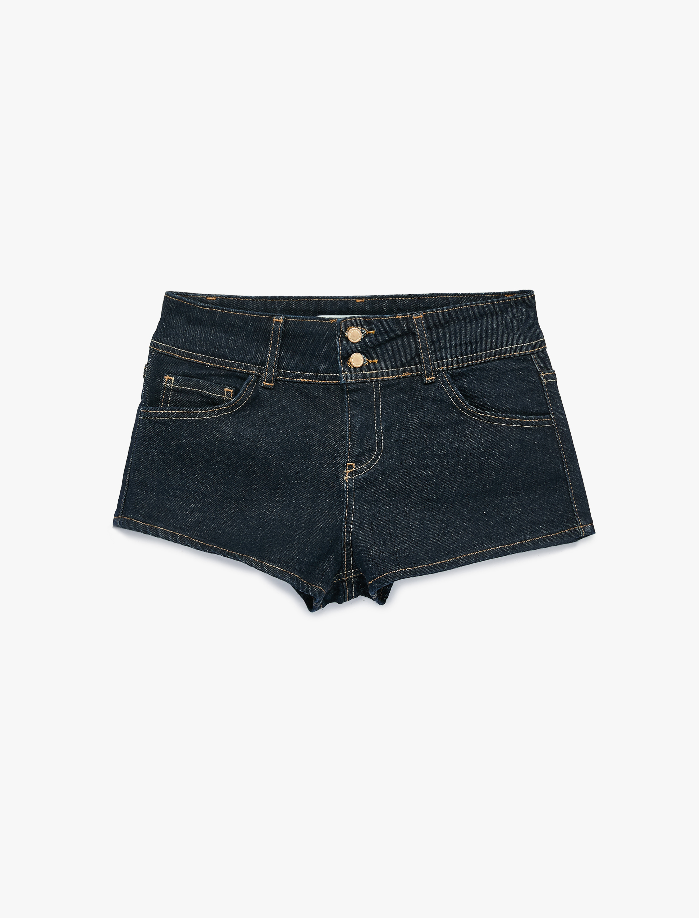   Pamuklu Normal Bel Cep Detaylı Düğmeli Mini Denim Şort