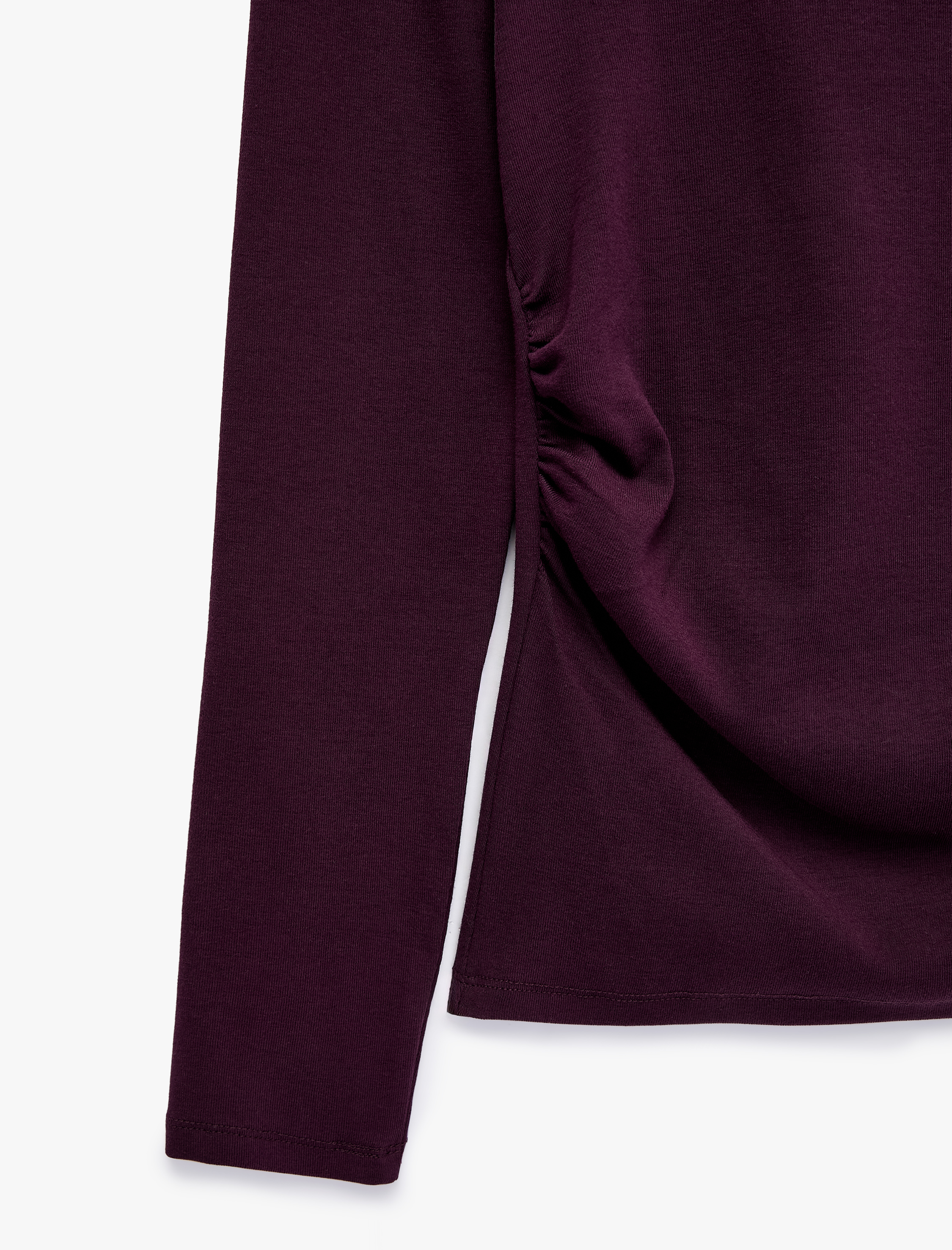   Slim Fit Uzun Kollu Büzgü Detaylı Yuvarlak Kayık Yaka Tişört