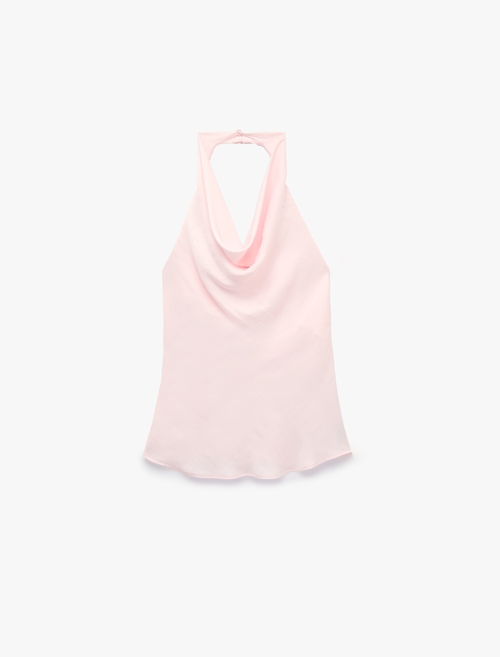  Degaje Halter Yaka Saten Bluz