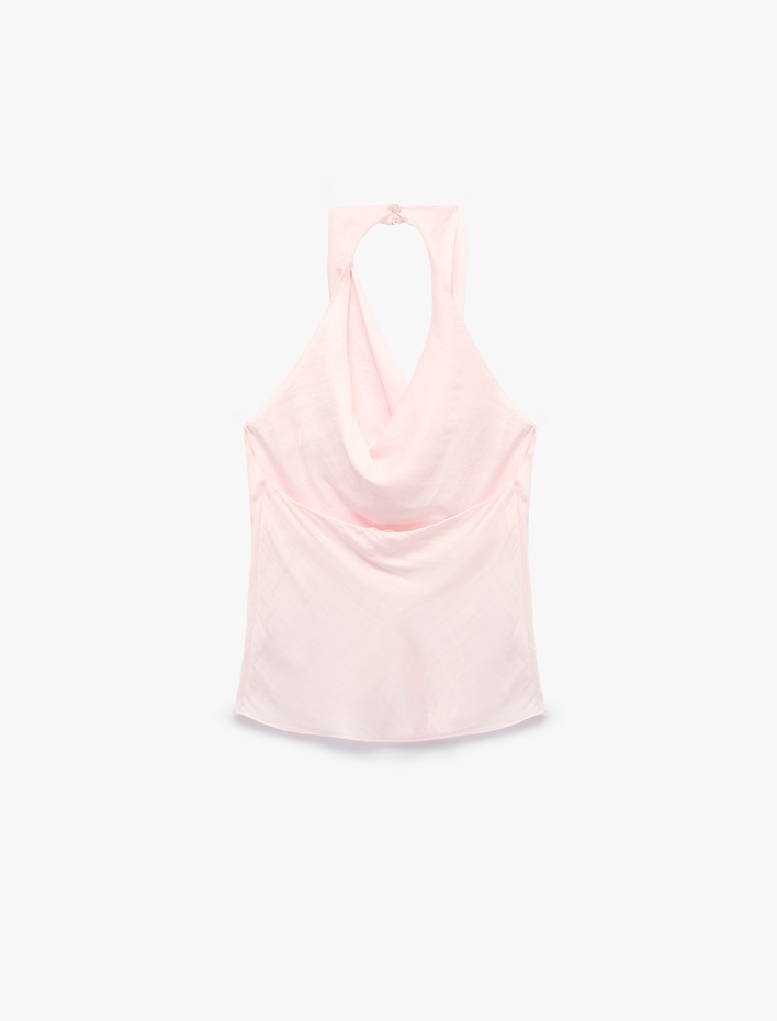  Degaje Halter Yaka Saten Bluz