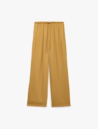 Aerobin Kumaş Straight Fit Cepli Düz Geniş Paça Saten Pantolon