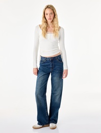 Pamuklu Büzgülü Slim Fit Uzun Kollu Halter Yaka İkili Tişört
