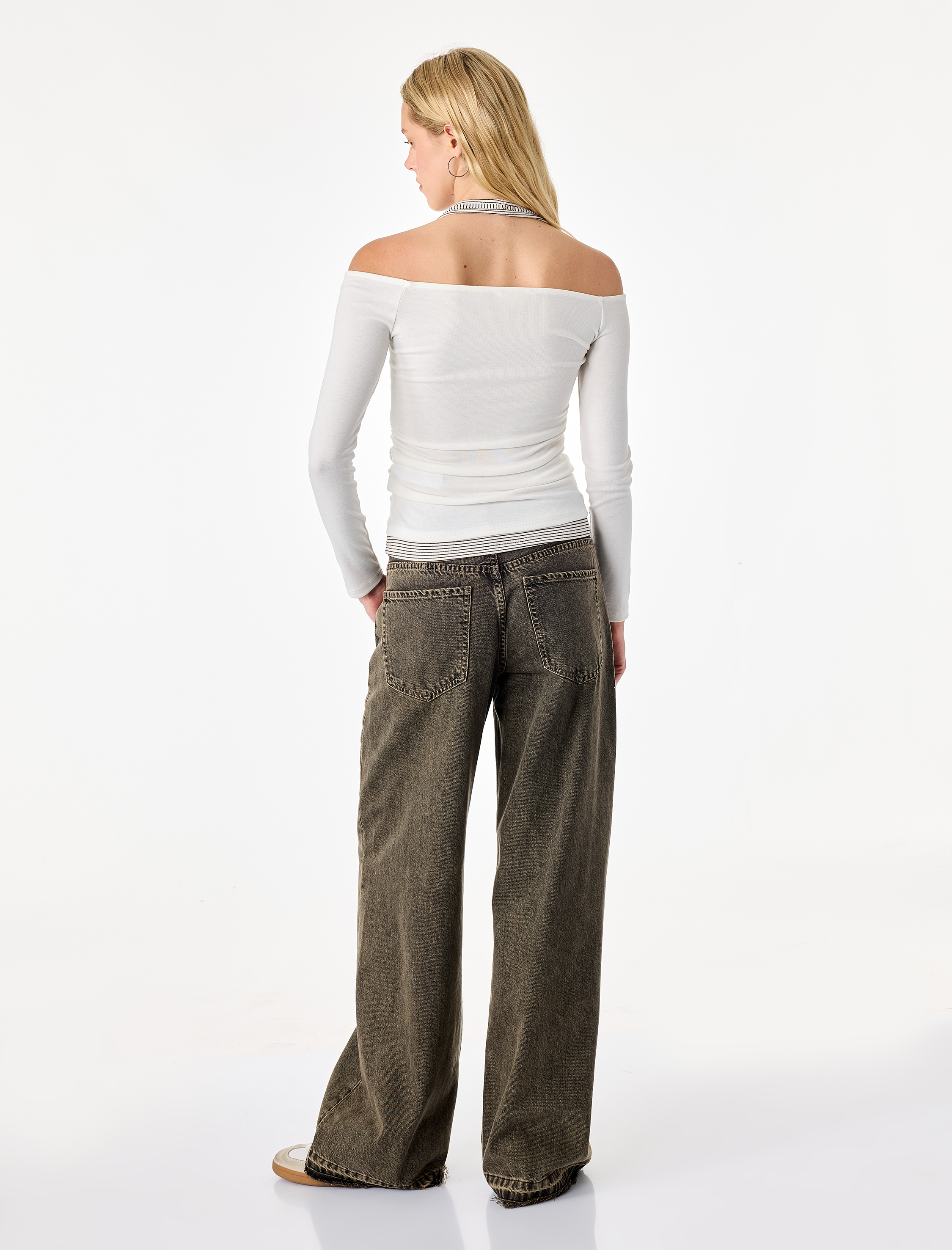   Slim Fit Viskon Karışımlı Halter Yaka Uzun Kollu İkili Tişört