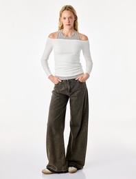 Slim Fit Viskon Karışımlı Halter Yaka Uzun Kollu İkili Tişört