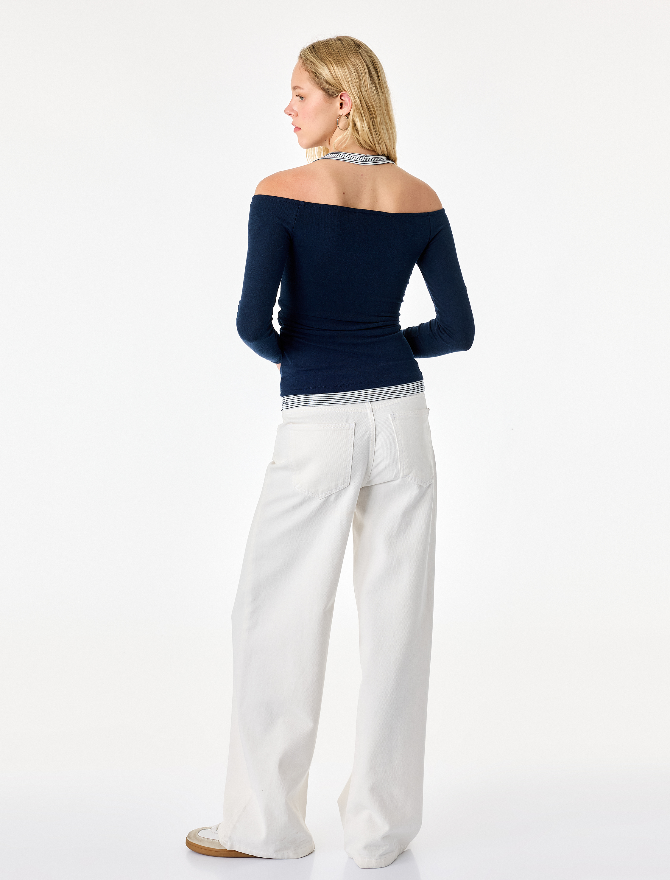   Slim Fit Viskon Karışımlı Halter Yaka Uzun Kollu İkili Tişört