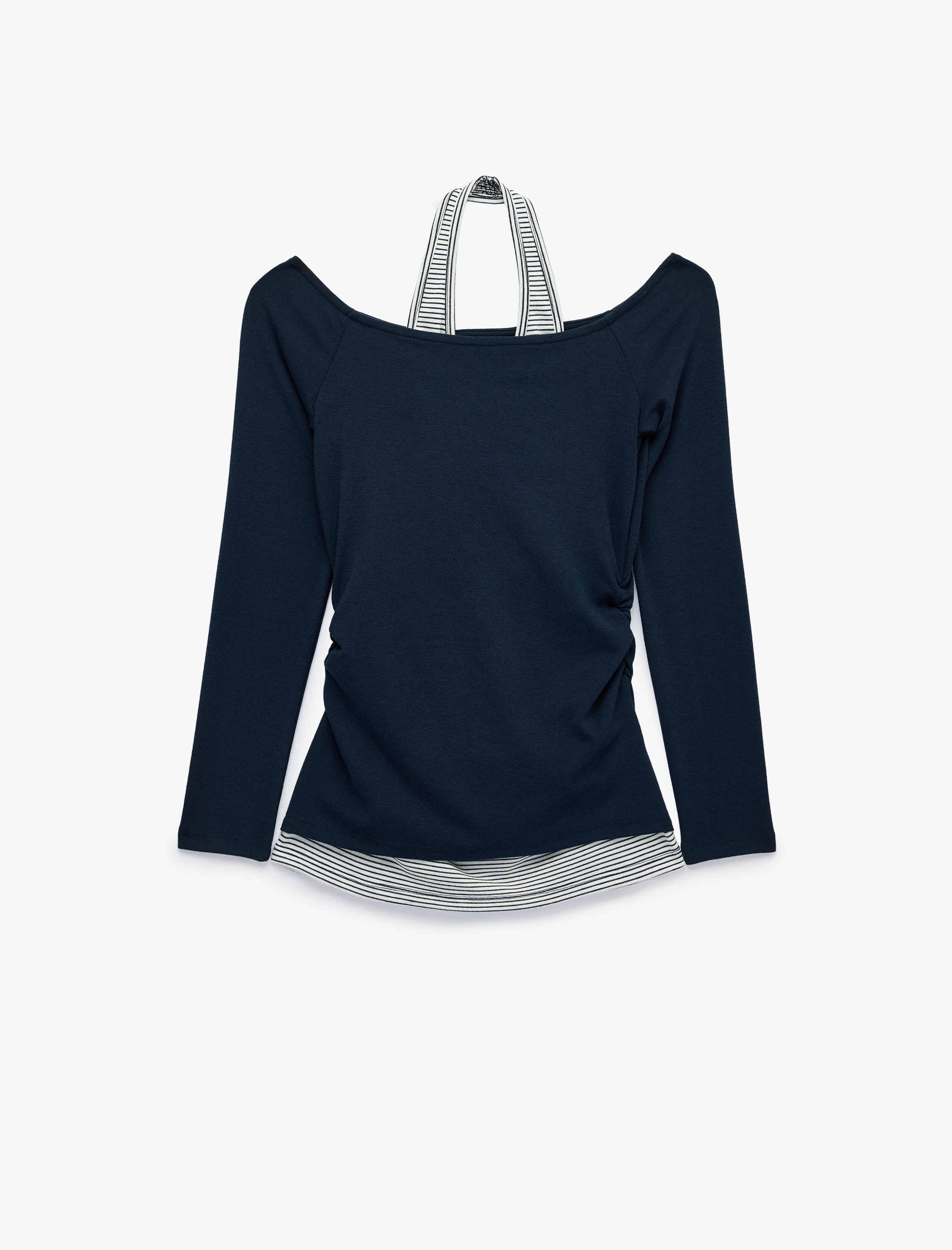  Slim Fit Viskon Karışımlı Halter Yaka Uzun Kollu İkili Tişört