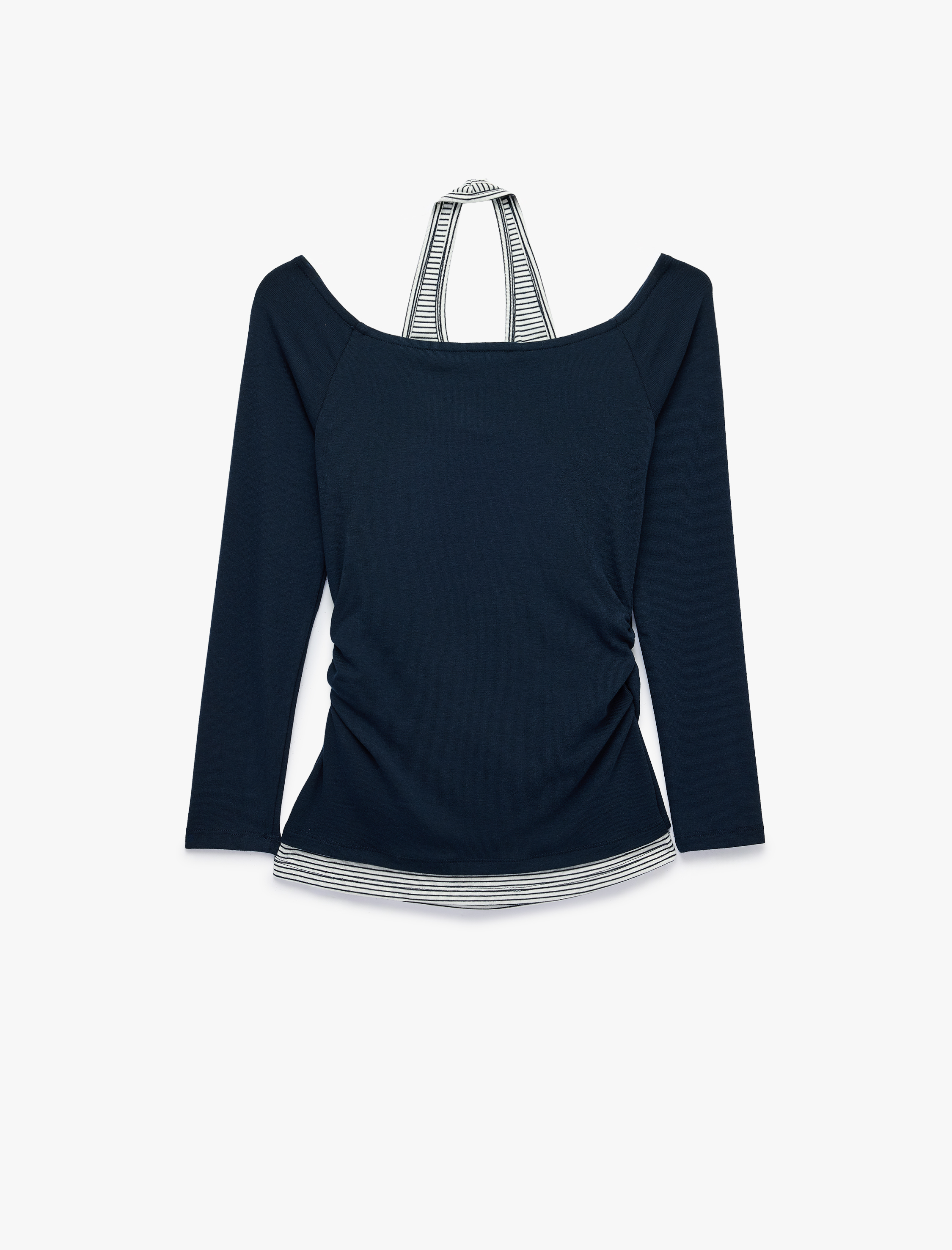   Slim Fit Viskon Karışımlı Halter Yaka Uzun Kollu İkili Tişört