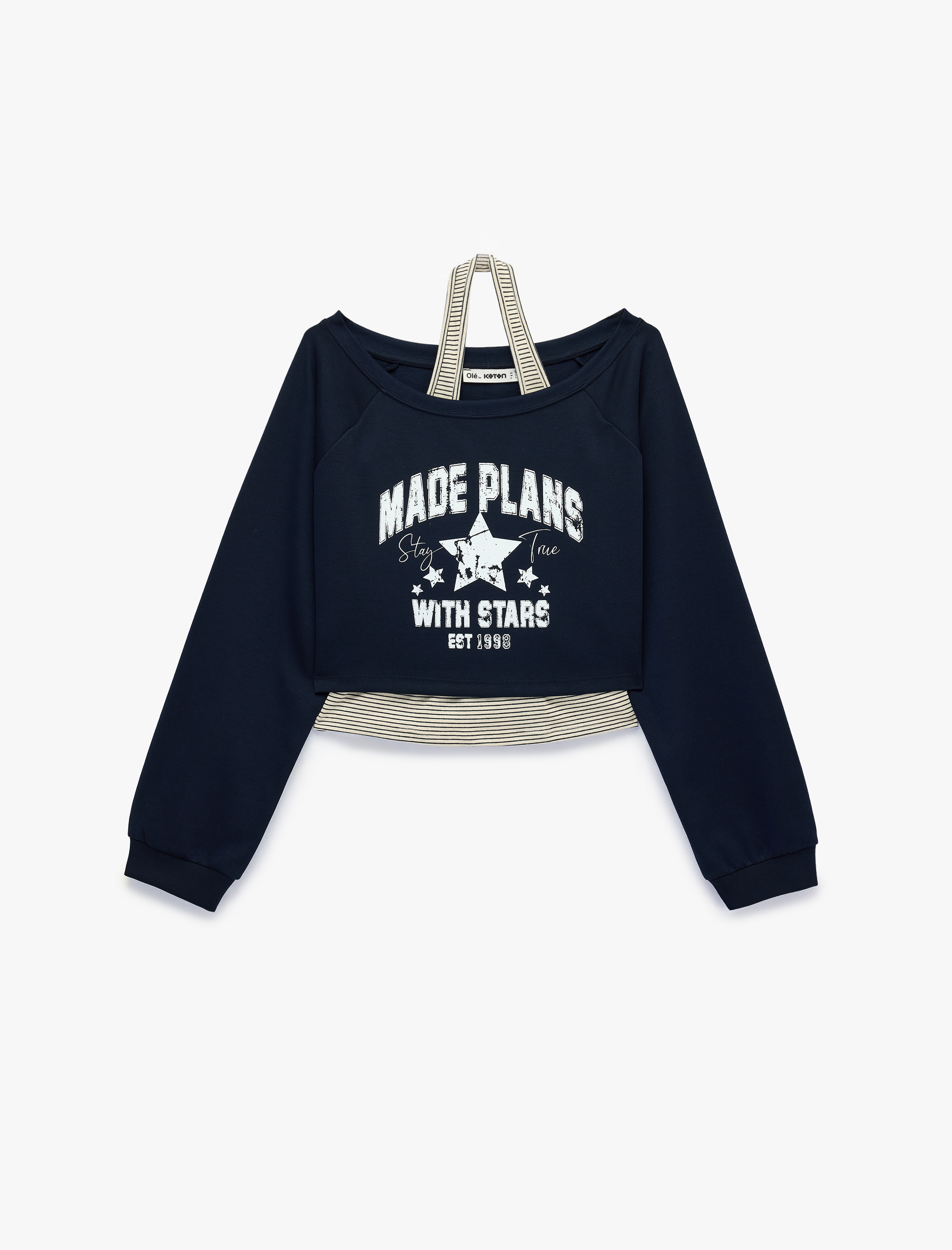   Rahat Kalıp Uzun Kollu Katmanlı Halter Yaka Baskılı Sweatshirt