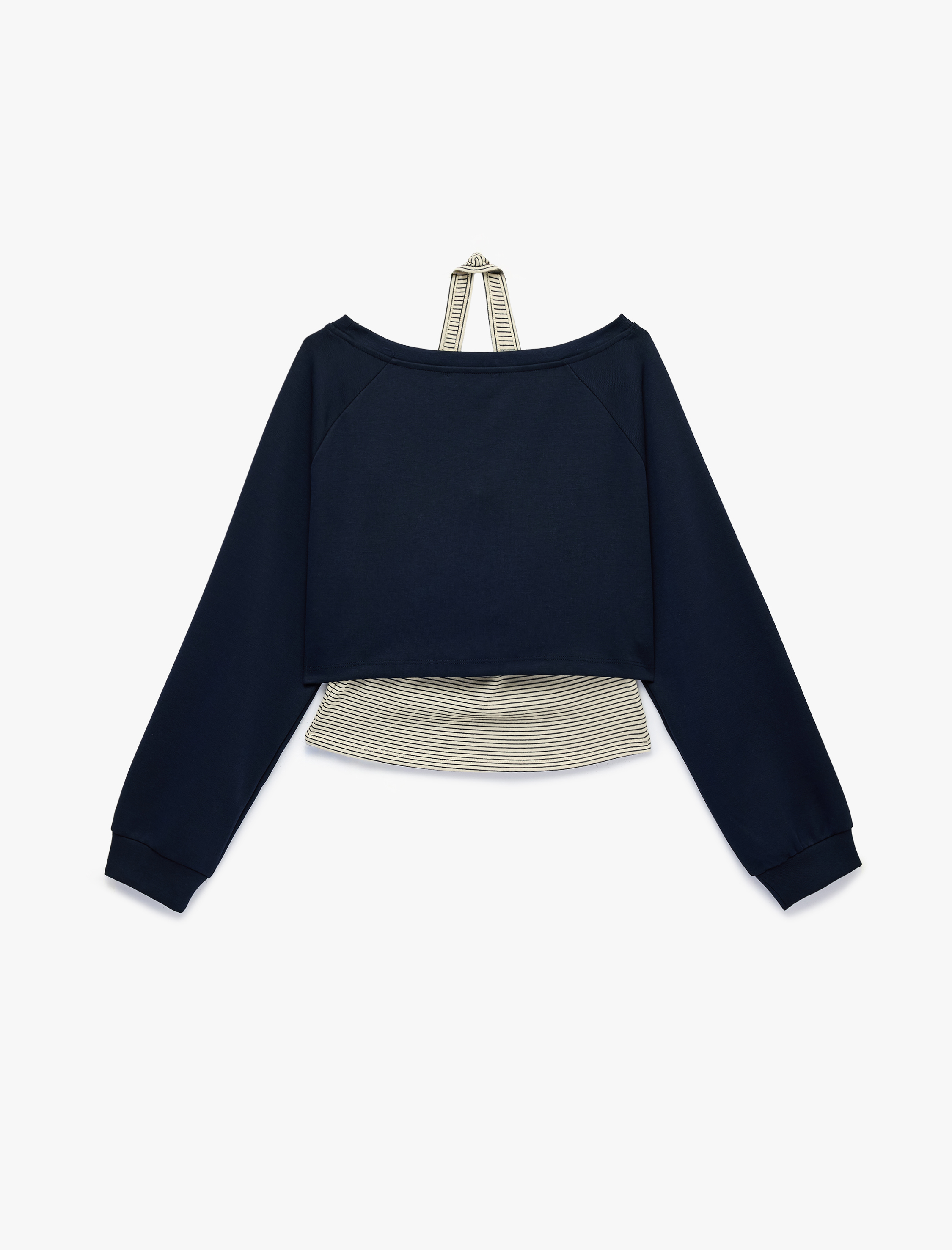   Rahat Kalıp Uzun Kollu Katmanlı Halter Yaka Baskılı Sweatshirt
