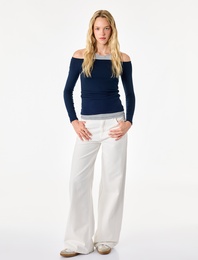 Slim Fit Viskon Karışımlı Halter Yaka Uzun Kollu İkili Tişört