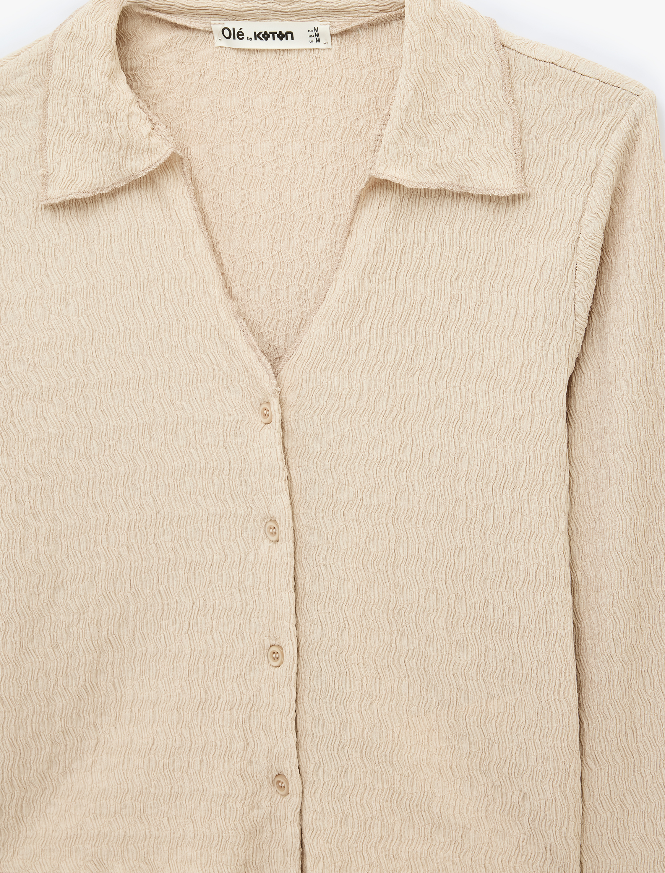   Bürümcük Kumaş Slim Fit Klasik Yaka Düğmeli Uzun İspanyol Kollu Tişört