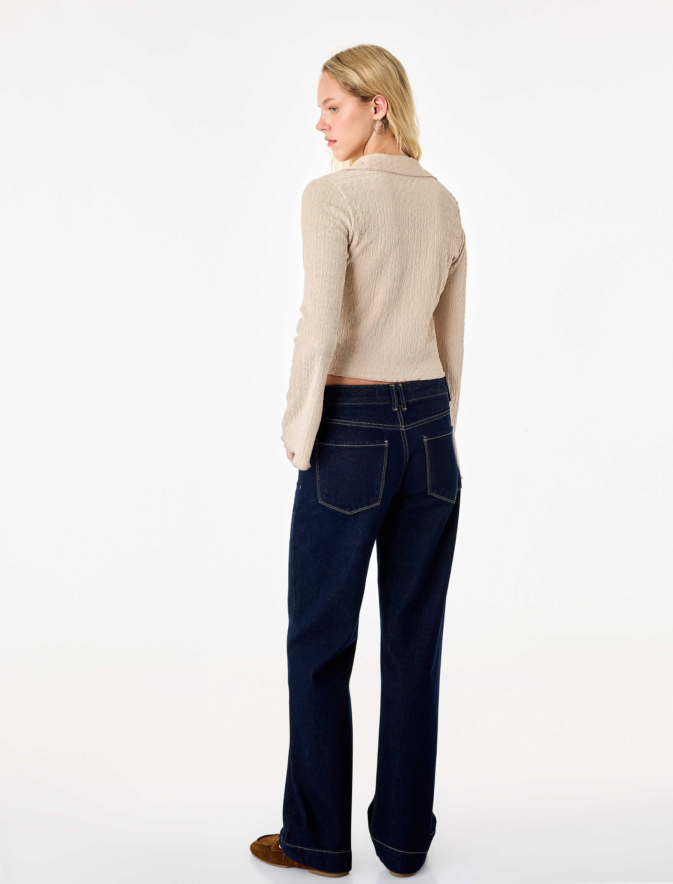   Bürümcük Kumaş Slim Fit Klasik Yaka Düğmeli Uzun İspanyol Kollu Tişört