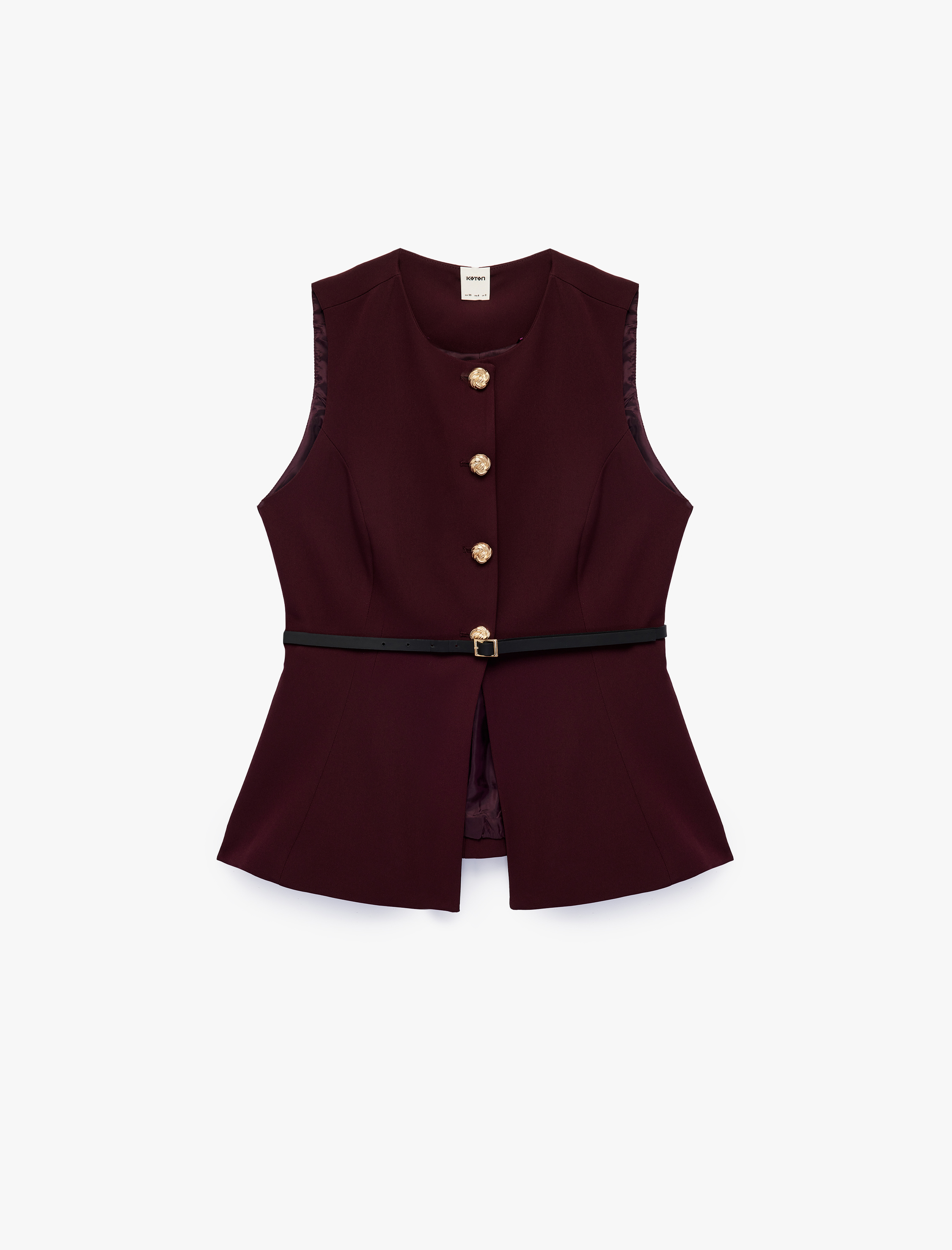   Slim Fit Mücevher Düğmeli Bisiklet Yaka Kemerli Peplum Yelek