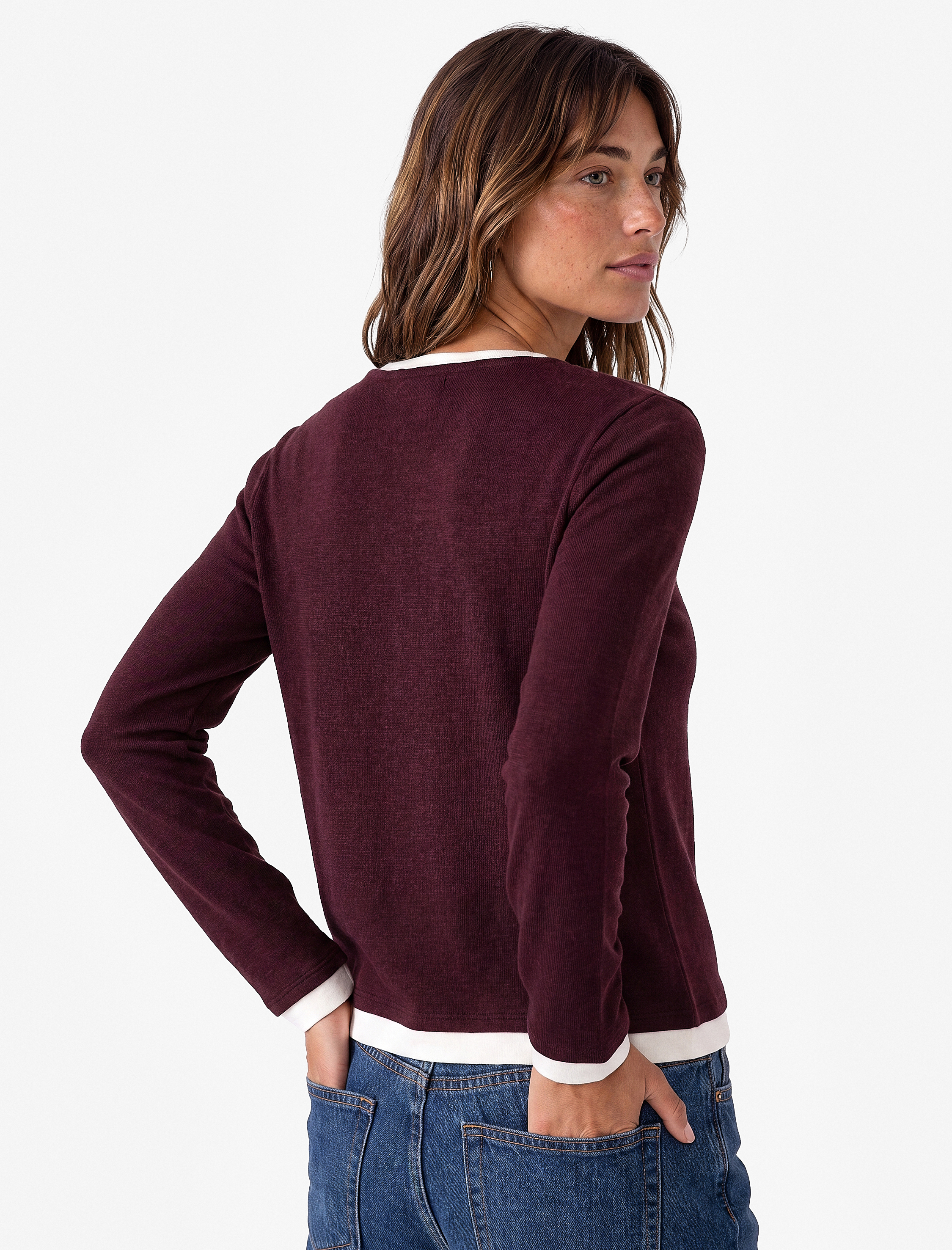   Slim Fit Renk Kontrastlı Katmanlı Uzun Kollu Bisiklet Yaka Tişört