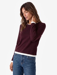 Slim Fit Renk Kontrastlı Katmanlı Uzun Kollu Bisiklet Yaka Tişört