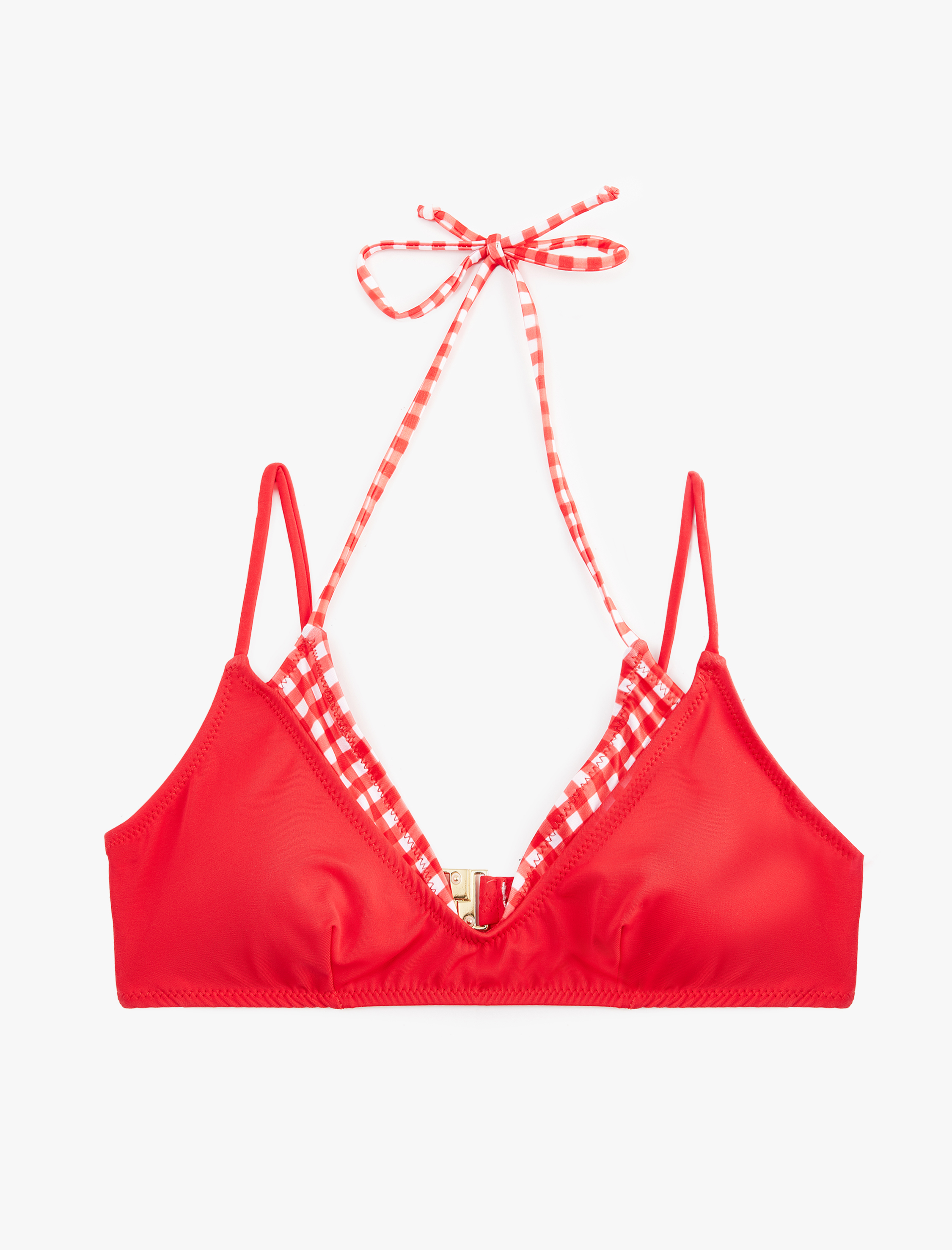   Koton X Sibil Çetinkaya -  Katmanlı Pötikareli Halter Yaka Bikini Üstü