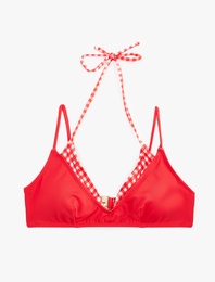 Koton X Sibil Çetinkaya -  Katmanlı Pötikareli Halter Yaka Bikini Üstü
