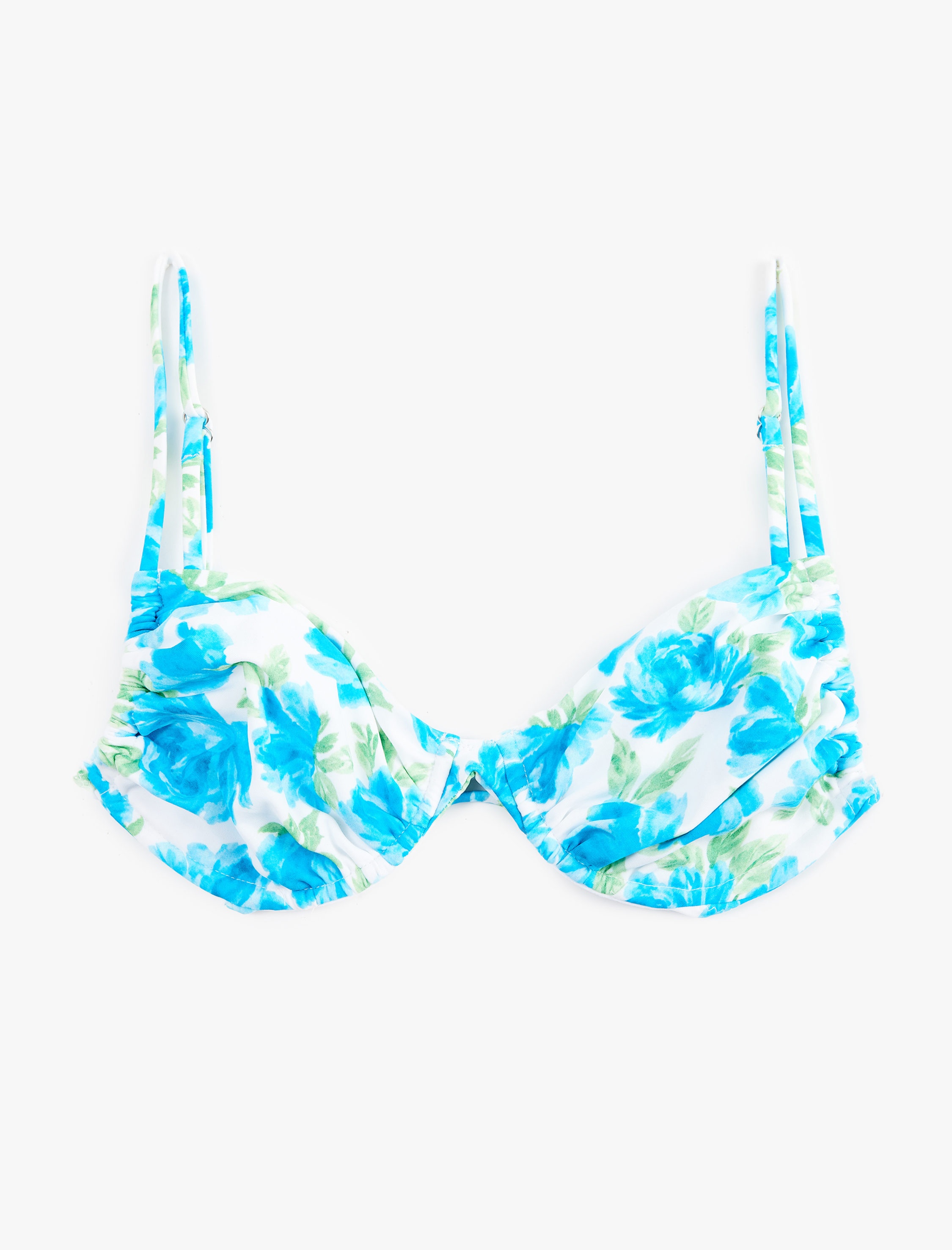   Büzgülü Çiçekli Balenli Bikini Üstü