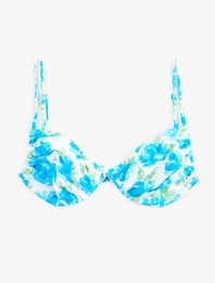 Büzgülü Çiçekli Balenli Bikini Üstü