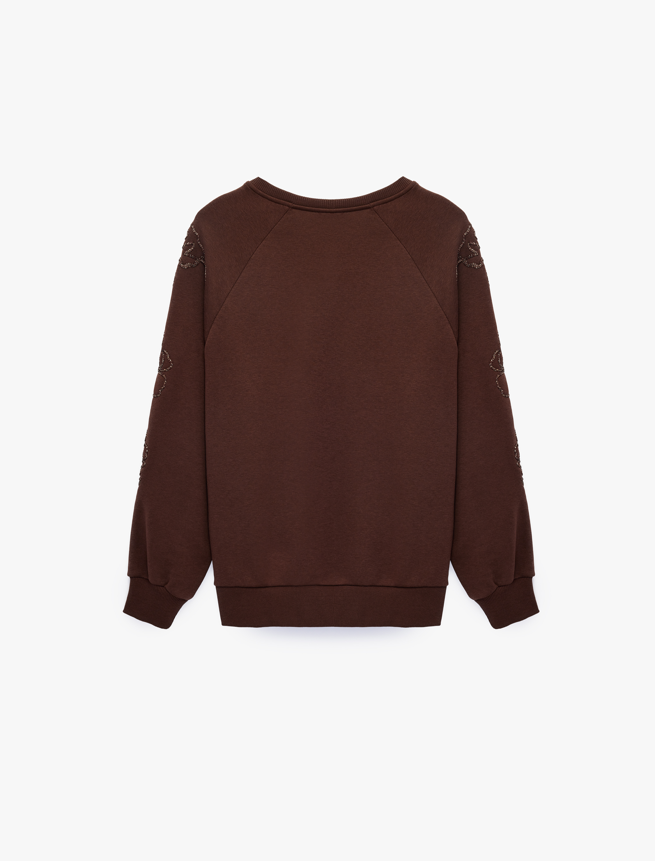   Çiçek Boncuk İşleme Detaylı Uzun Kollu Bisiklet Yaka Sweatshirt