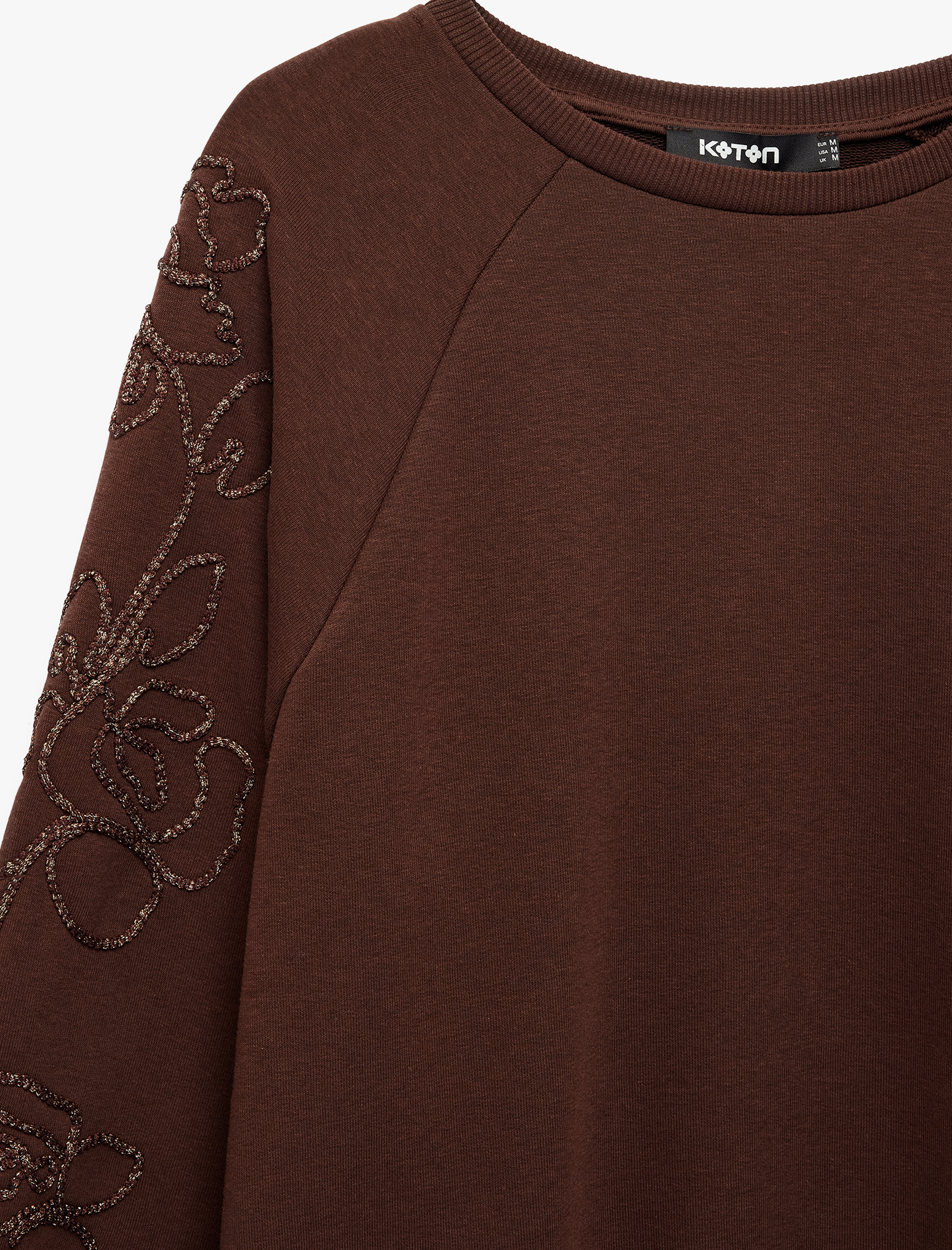   Çiçek Boncuk İşleme Detaylı Uzun Kollu Bisiklet Yaka Sweatshirt