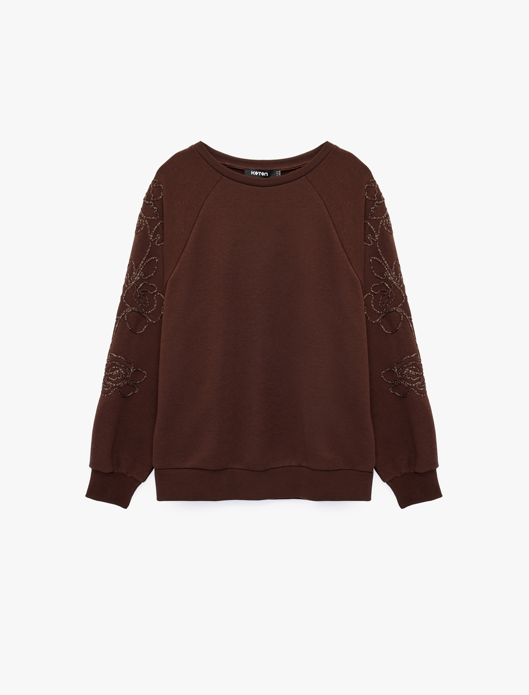   Çiçek Boncuk İşleme Detaylı Uzun Kollu Bisiklet Yaka Sweatshirt