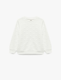 Kalp Desenli Uzun Kollu Bisiklet Yaka Sweatshirt