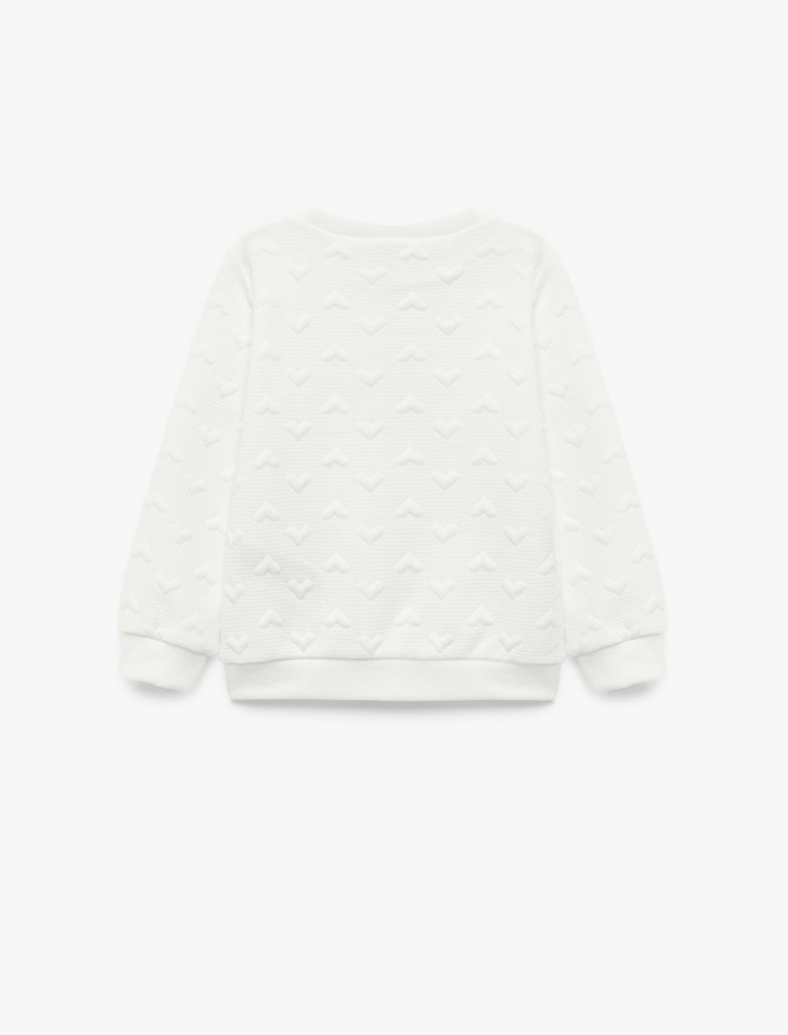 Kız Bebek Kalp Desenli Uzun Kollu Bisiklet Yaka Sweatshirt