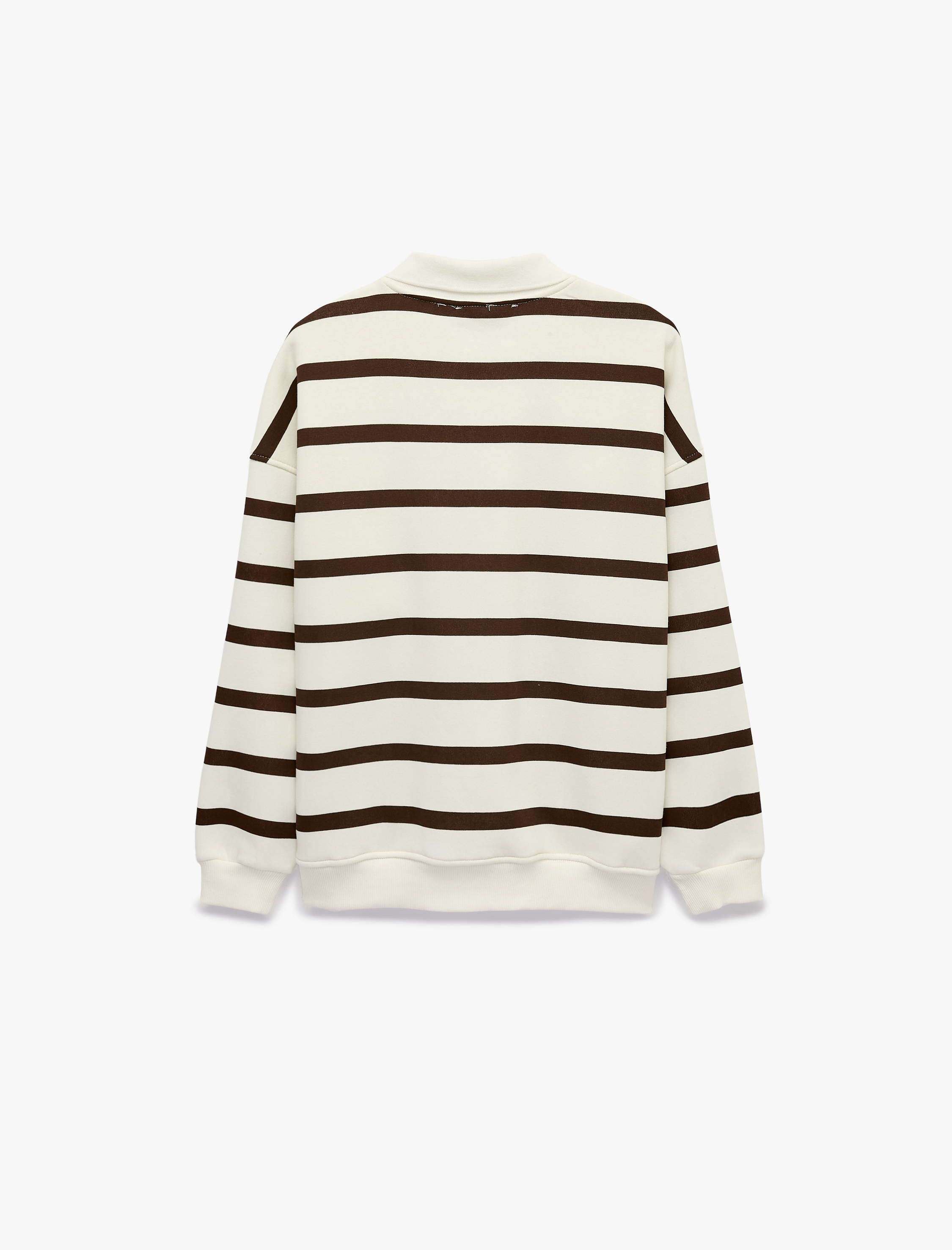   Üç İplik Şardonlu Rahat Kalıp Uzun Kollu Gömlek Yaka Çizgili Sweatshirt
