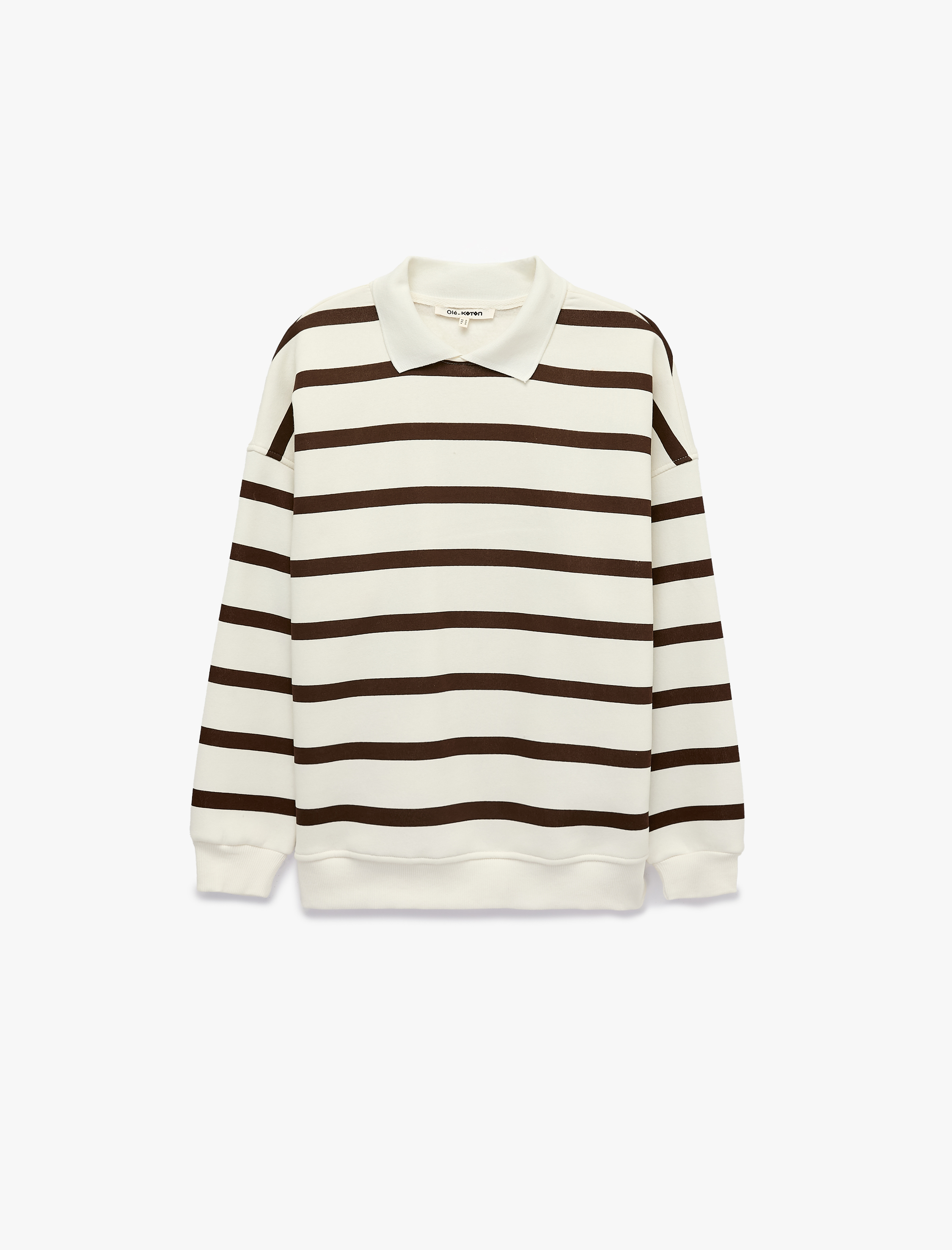   Üç İplik Şardonlu Rahat Kalıp Uzun Kollu Gömlek Yaka Çizgili Sweatshirt