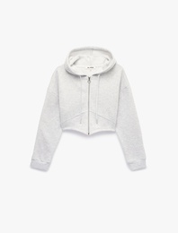 Şardonlu Uzun Kollu Kapüşonlu Korse Detaylı Fermuarlı Crop Sweatshirt