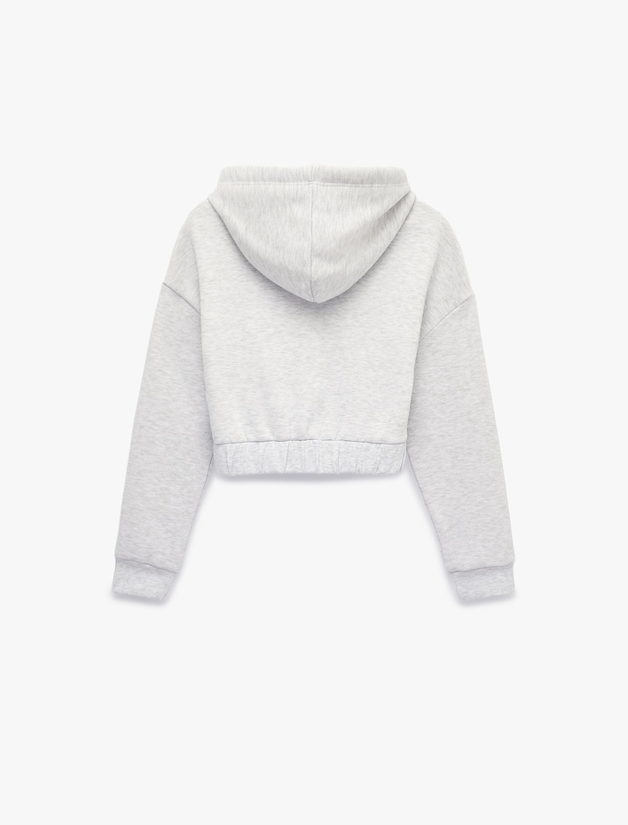  Şardonlu Uzun Kollu Kapüşonlu Korse Detaylı Fermuarlı Crop Sweatshirt