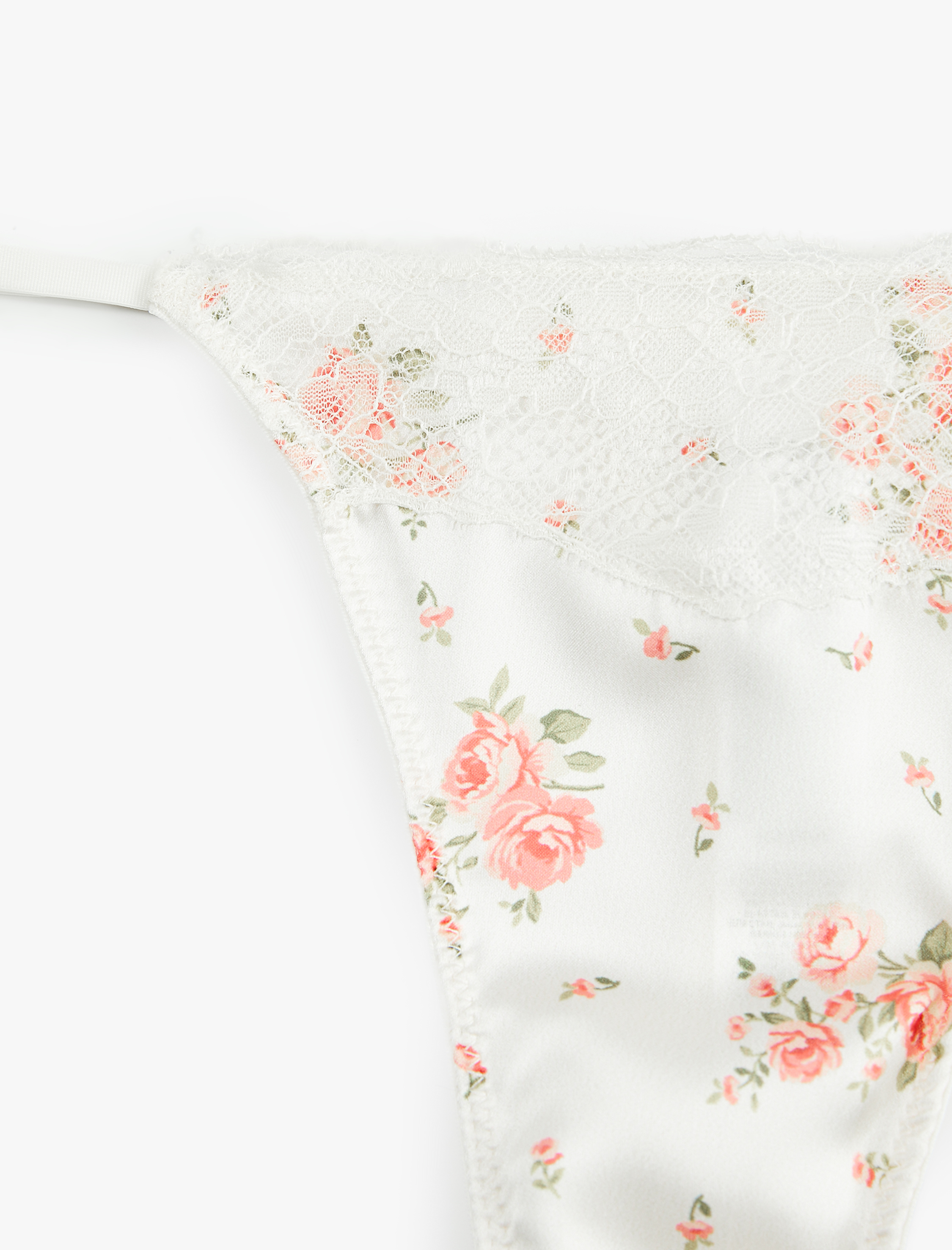   Çiçek Desenli Dantel Detaylı Saten String Külot