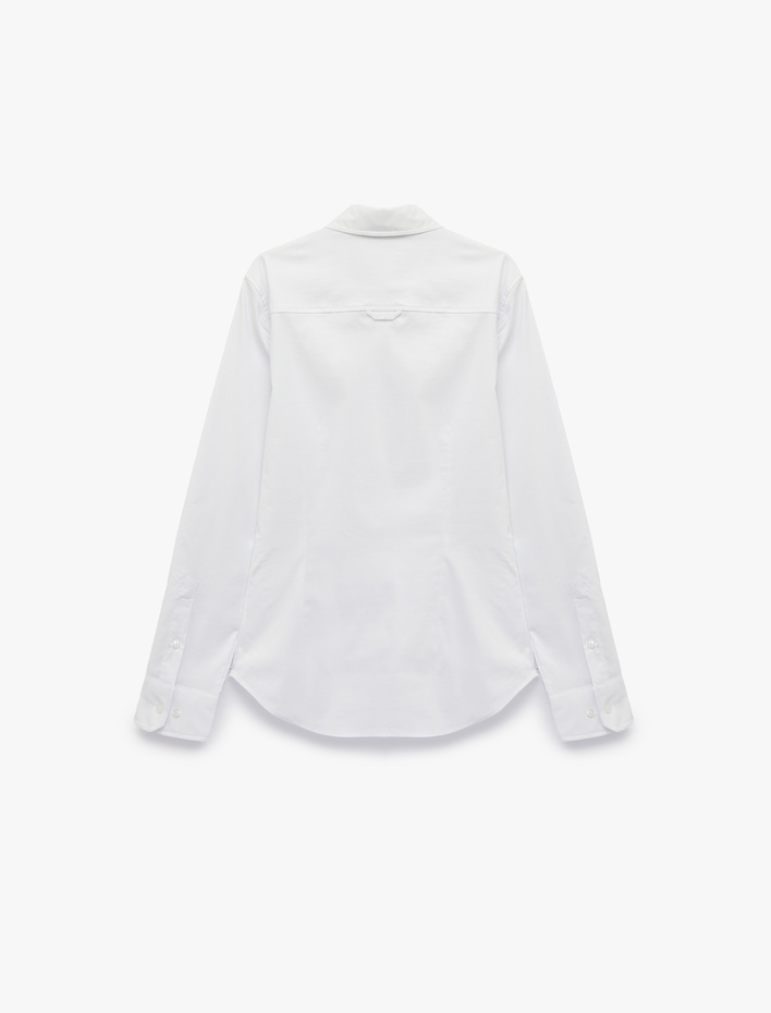  Pamuklu Slim Fit Nakış Detaylı Uzun Kollu Poplin Gömlek