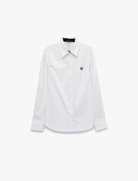 Pamuklu Slim Fit Nakış Detaylı Uzun Kollu Poplin Gömlek