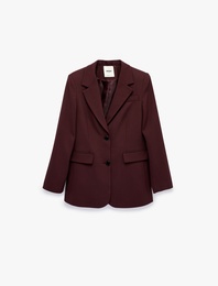 Regular Fit Uzun Kollu Cep Detaylı Düğmeli Viskon Karışımlı Blazer Ceket