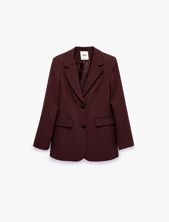 Regular Fit Uzun Kollu Cep Detaylı Düğmeli Viskon Karışımlı Blazer Ceket