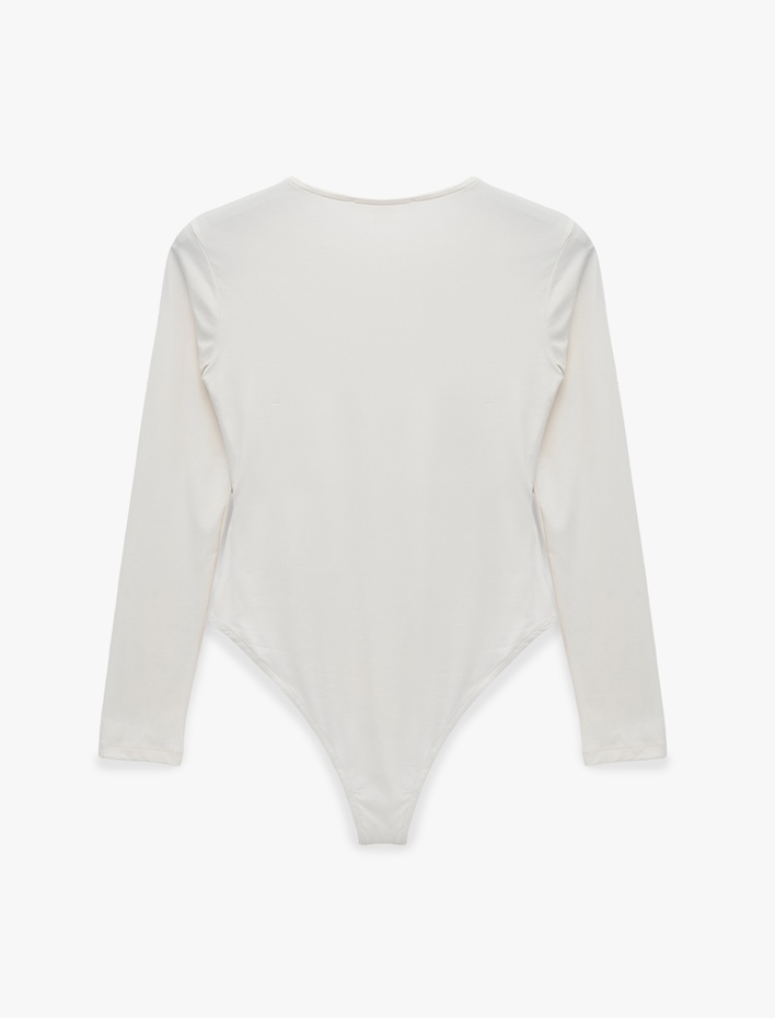  Bisiklet Yaka Uzun Kollu Bodysuit