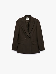 Regular Fit Uzun Kollu Cep Detaylı Düğmeli Kruvaze Yaka Blazer Ceket