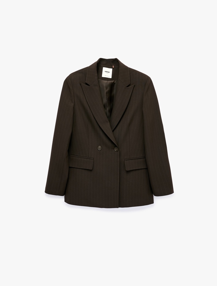  Regular Fit Uzun Kollu Cep Detaylı Düğmeli Kruvaze Yaka Blazer Ceket
