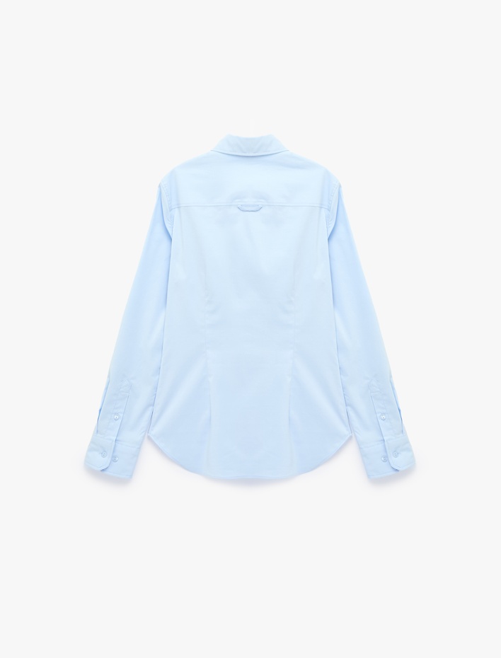  Pamuklu Slim Fit Nakış Detaylı Uzun Kollu Poplin Gömlek