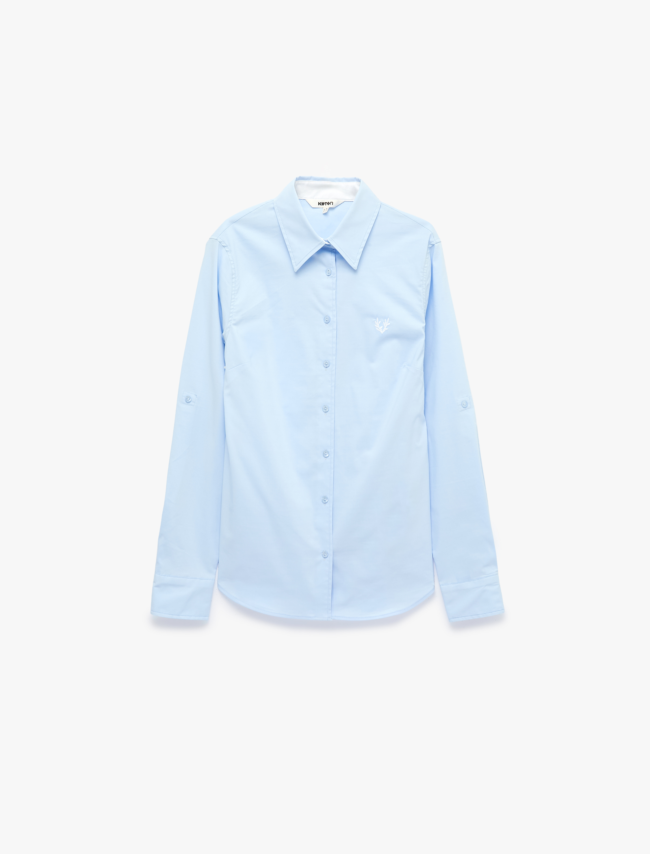   Pamuklu Slim Fit Nakış Detaylı Uzun Kollu Poplin Gömlek